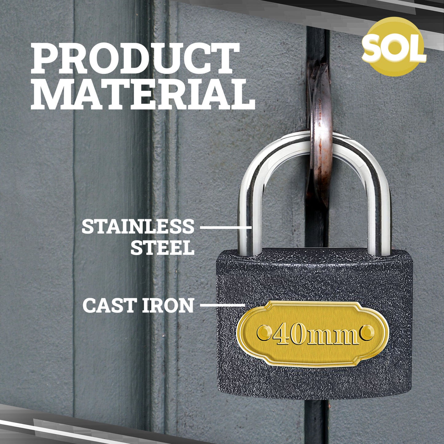 Padlock 40mm Heavy Duty Iron Outdoor Shed Safety Security Shackle Lock 2 Key
