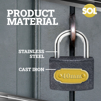 Padlock 40mm Heavy Duty Iron Outdoor Shed Safety Security Shackle Lock 2 Key