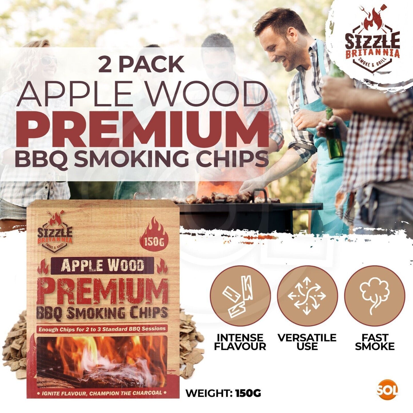 2 BBQ Smoking Wood Chips For Food 150g Smoker Chunks Apple Hickory Walnut Cherry