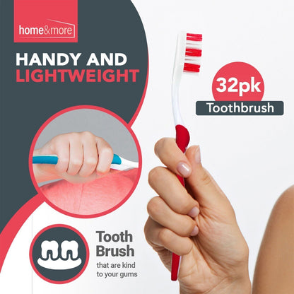 32 Adult Toothbrushes Soft Medium Bristles Manual Pack Dental Care Oral Hygiene
