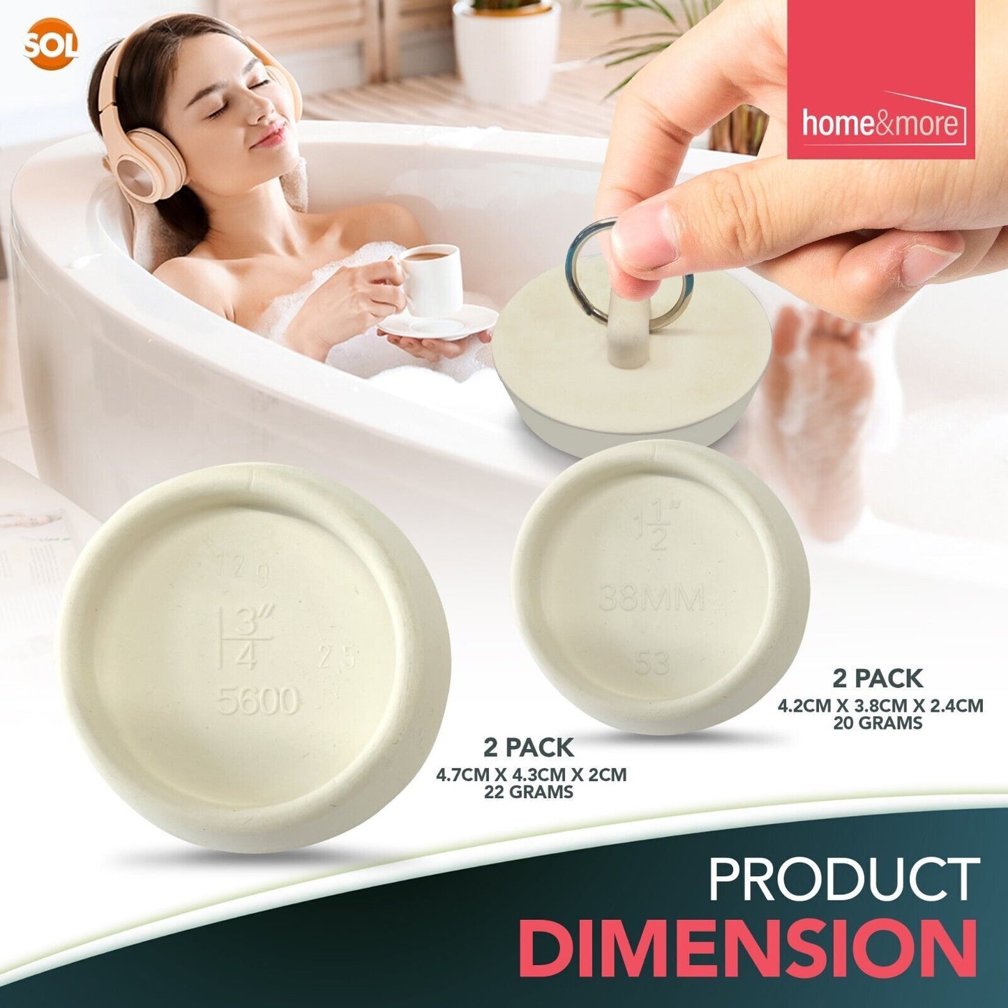 4 Rubber Bath Plugs Universal Sink 38/45mm Basin Bathroom Kitchen Drain Stopper