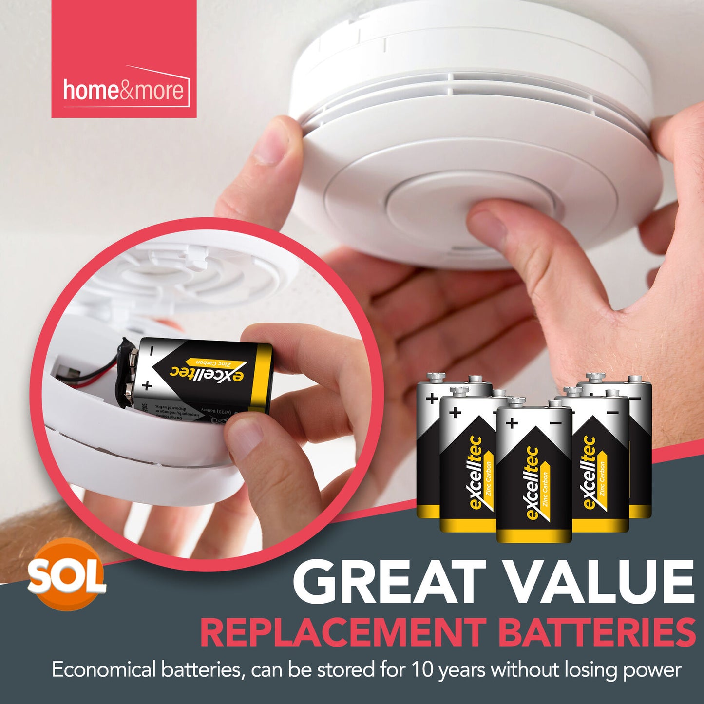 5pk 9V Battery | 9 Volt Heavy Duty Batteries | 6F22 PP3 Smoke Alarm Zinc Carbon