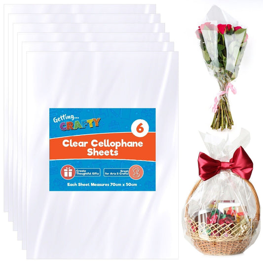 6-12pk Clear Cellophane Sheets 70cm x 50cm Gift Wrap See Through Wrapping Paper