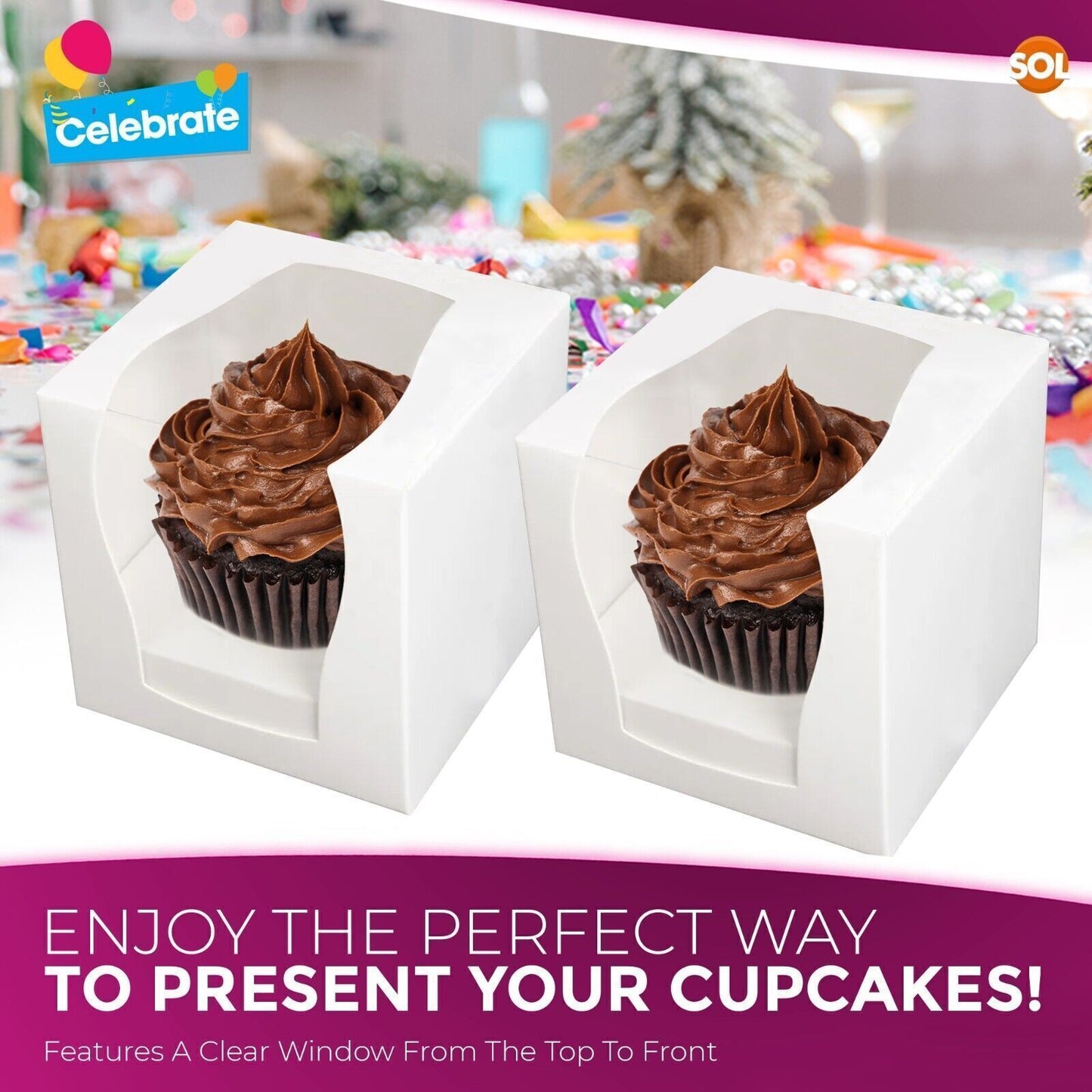 12 Cupcake Boxes Single Individual Cup Cake Box with Window Removable Inner Tray