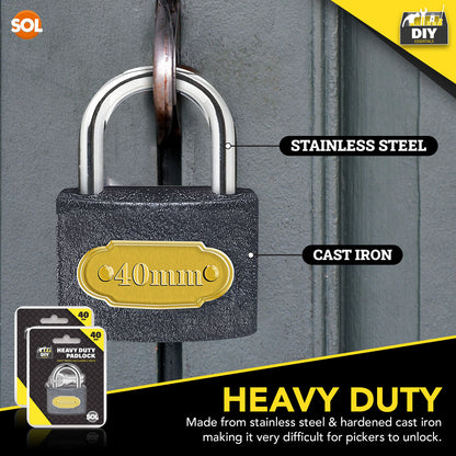2pk Padlock 40mm Heavy Duty Iron Outdoor Shed Safety Security Shackle Lock 4 Key