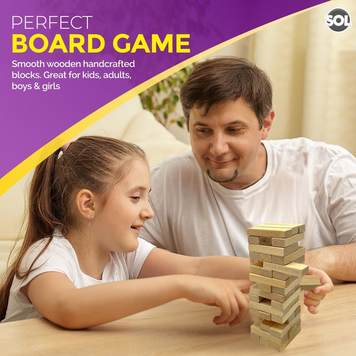 2pk Wooden Tumbling Tower Game Traditional Stacking Family Kids Travel Mini 48pc