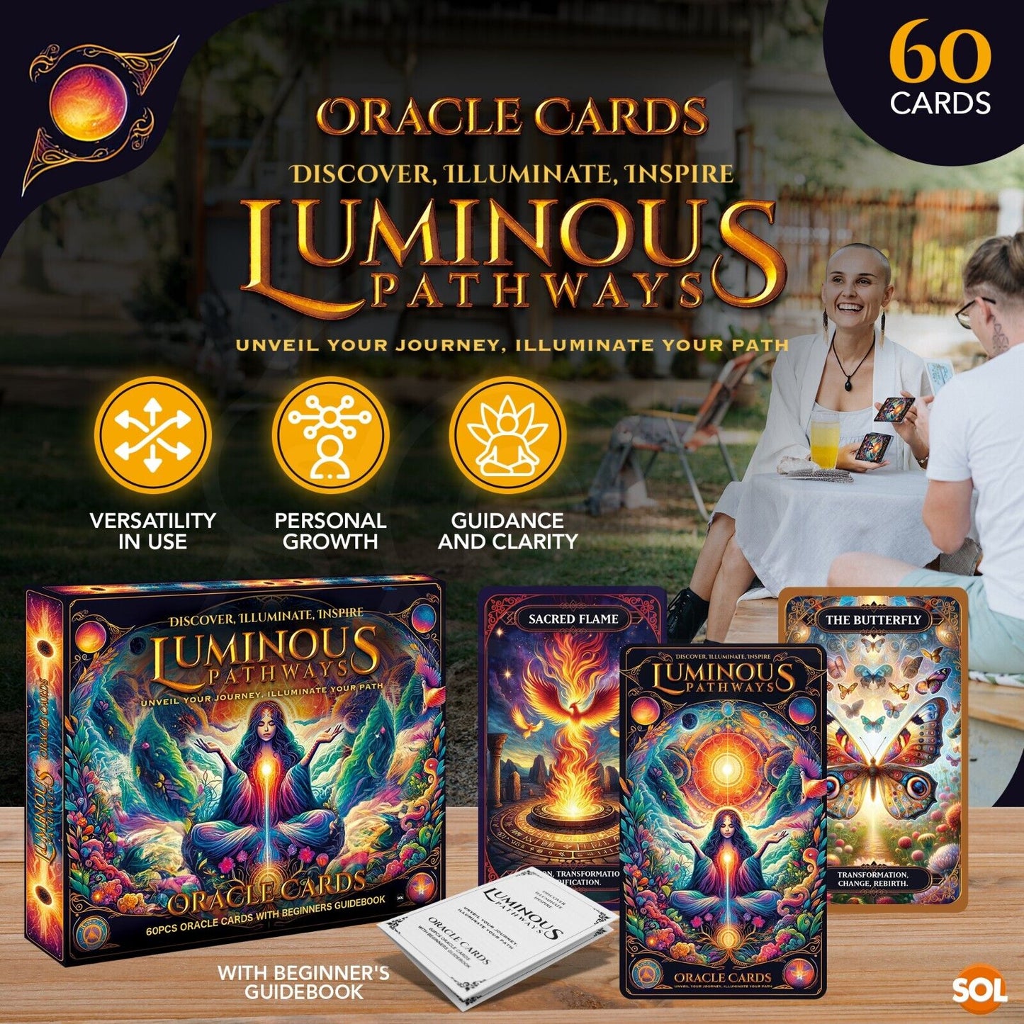 Oracle Cards with Guide Book and 60 Card Deck | Tarot Playing New Energy Game