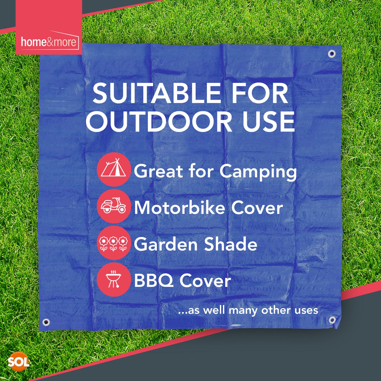 1M Tarpaulin Ground Cover Sheet Heavy Duty Waterproof Blue Tarp Camping Eyelets