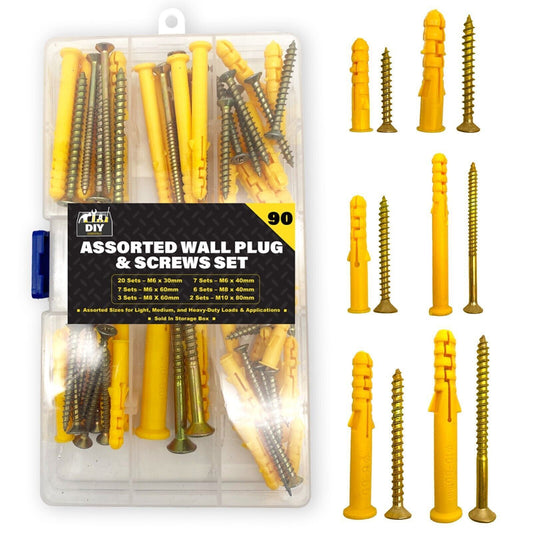 90-270Pcs Wall Plugs and Screws Set For Heavy Duty Raw Rawl Plasterboard Fixing