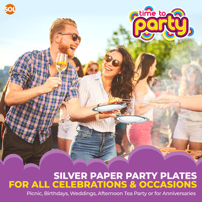 12-48pk Gold Silver Paper Plates 9 Inch Round Disposable Party Tableware Events