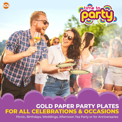 12-48pk Gold Silver Paper Plates 9 Inch Round Disposable Party Tableware Events