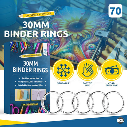 70-140 Metal Hinged Binder Rings 30mm Album Book Scrapbook Craft Split Key Ring