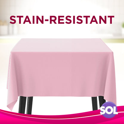 SOL 12pk Pink Table Cloths Party 121x121cm Plastic Cover Disposable for Parties - Heavy Duty Spill Protection - Opaque Design for Weddings, Buffets, Catering, Outdoor Events, Gender Reveals & More