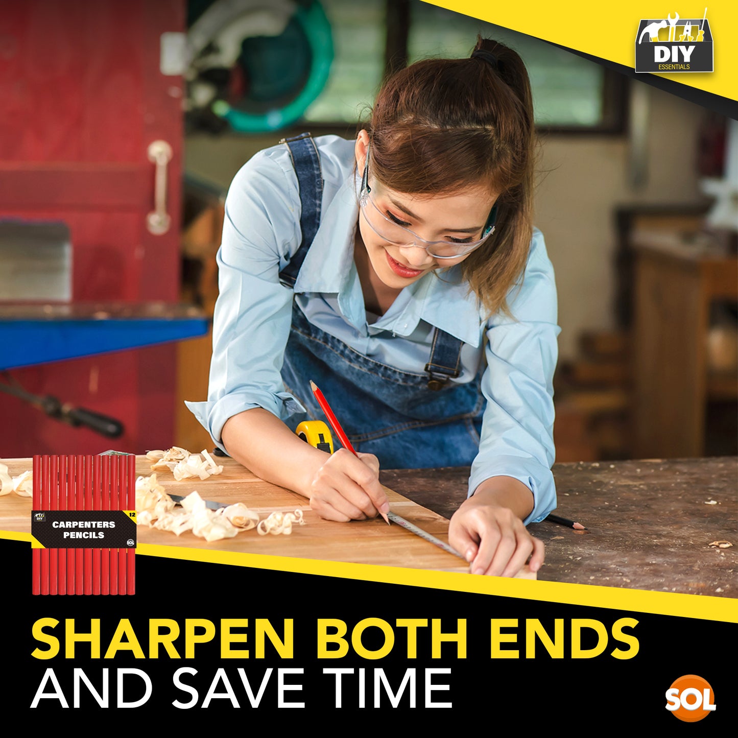 Carpenters Pencils Set | Red Joiners Wood Marking | 12 Pack