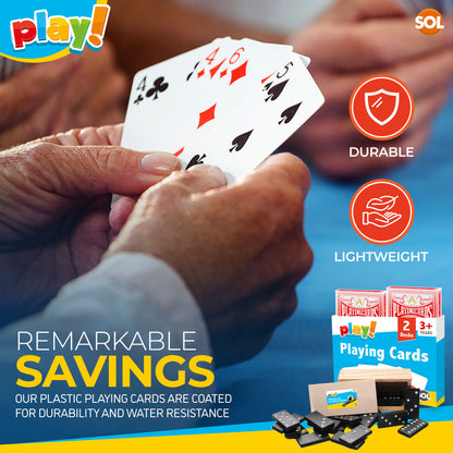 Playing Cards & Dominoes Game Set | 2 Pack Plastic Coated Cards + 28 Dominoes