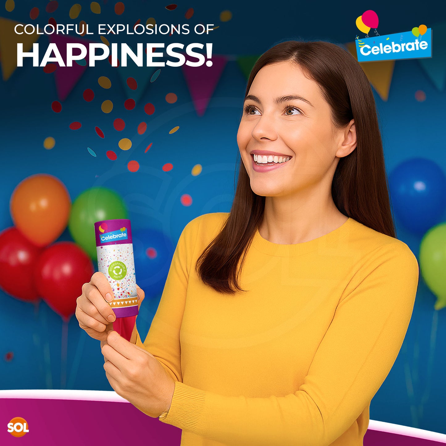 Confetti Cannons Multicolour Biodegradable | Party & Events | 8 Pack