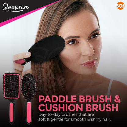 Hair Brush Set Professional Pink Hair Styling | 5 Pack