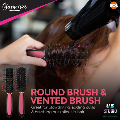 Hair Brush Set Professional Pink Hair Styling | 5 Pack