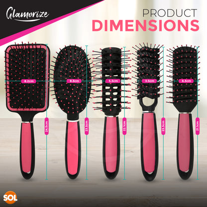 Hair Brush Set Professional Pink Hair Styling | 5 Pack