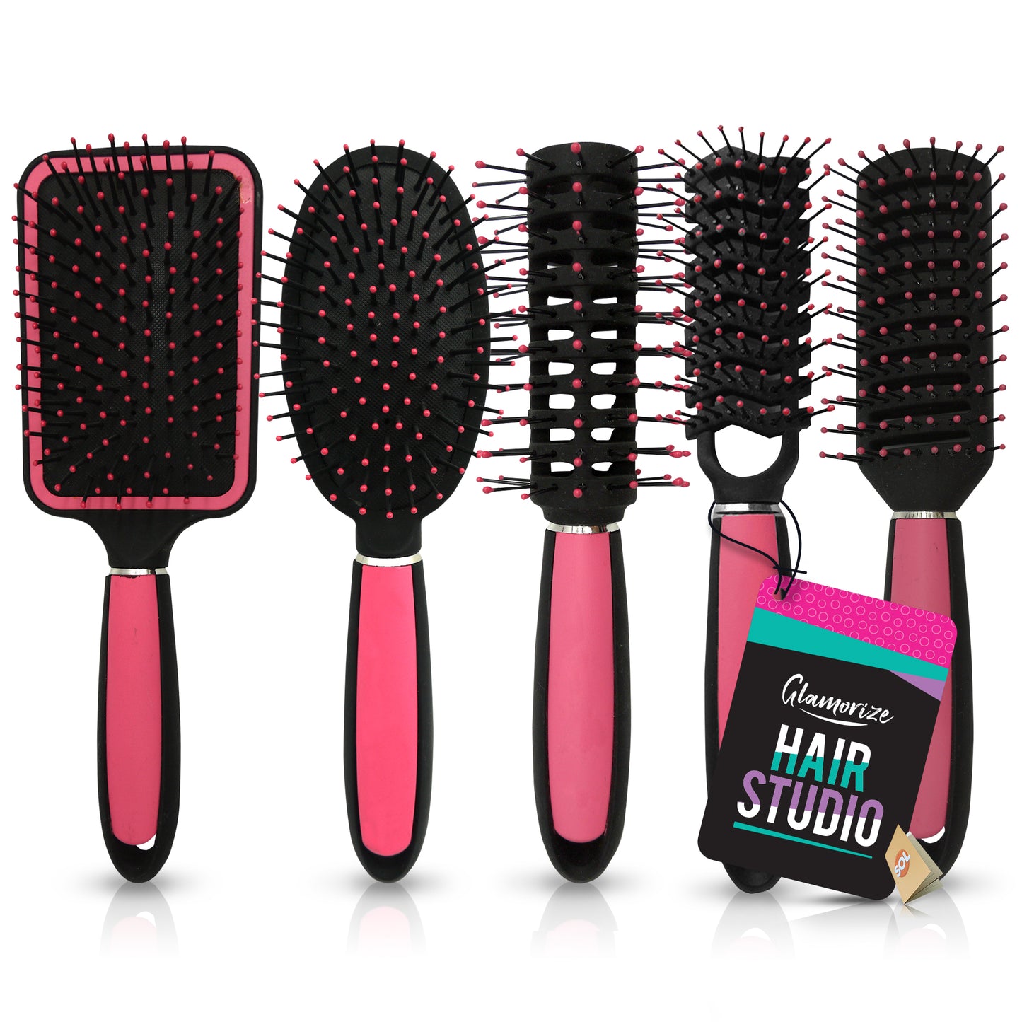 Hair Brush Set Professional Pink Hair Styling | 5 Pack