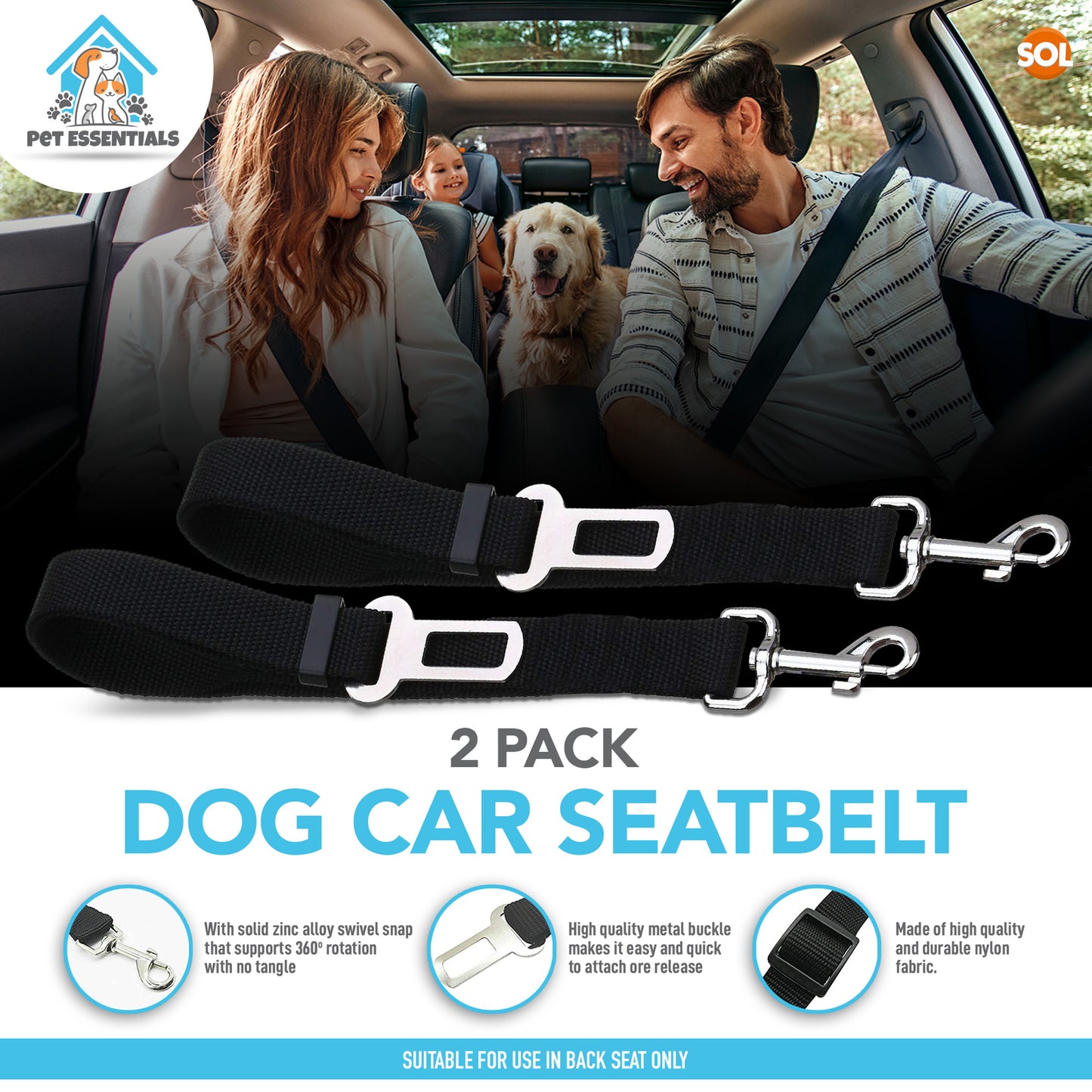 2pk Pet Dog Seat Belt | Adjustable Travel Car Safety Harnesses Lead Restraint