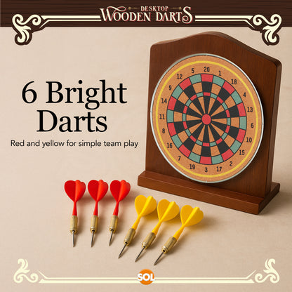 SOL Desktop Wooden Dart Board Set - Compact Tabletop Game for Ages 14+