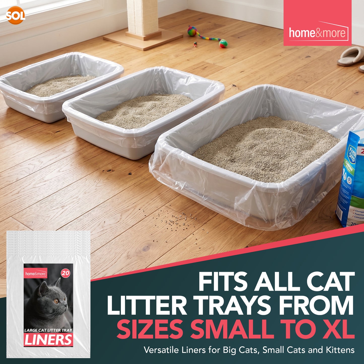 SOL 10pk Extra Large Cat Litter Tray Liners, 56cm X 70cm Thick Leak Proof Litter Bags, Tear-Resistant And Leak Proof Design For Easy Cleanup, Fit To Small To Large Cat Tray, Effortless Setup & Removal