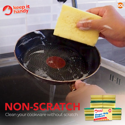 20pk Heavy Duty Sponge Scourer with Finger Grip, Sponges Washing Up, Scourers Sponge, Kitchen Sponge, Washing Up Sponge for Kitchen and Bathroom