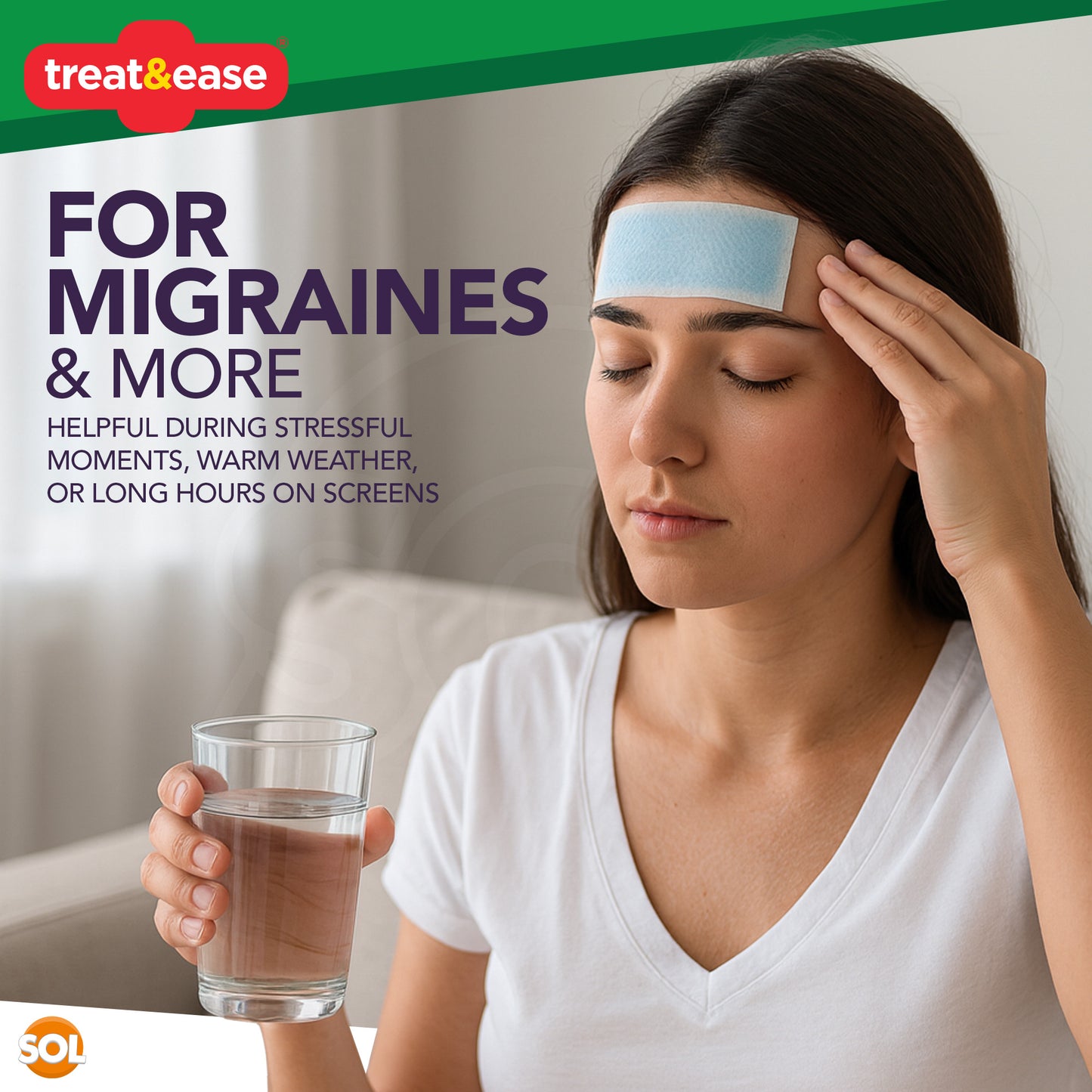 SOL 24pk Migraine Cooling Patches - Soothe Headache Strips