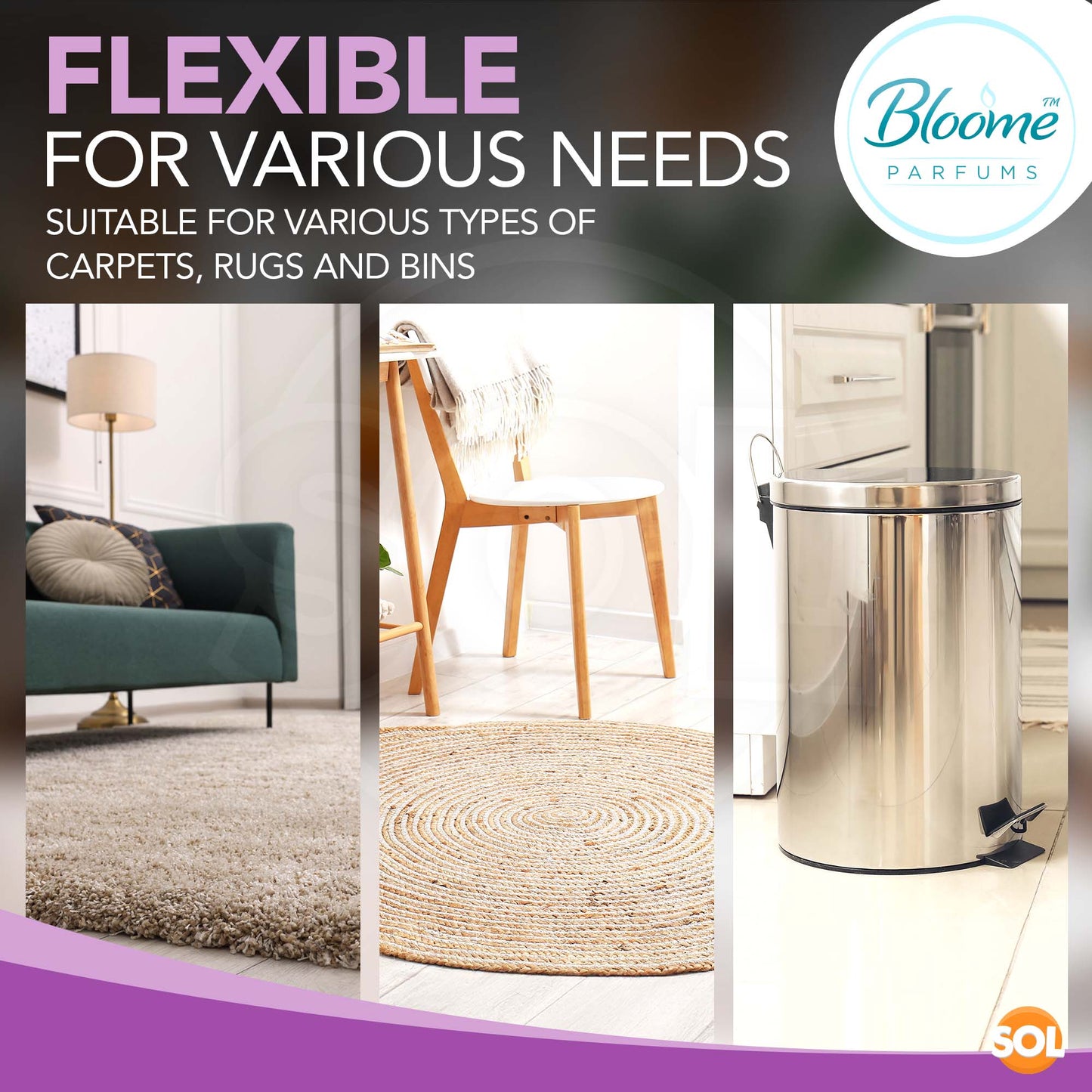 SOL 2pk Assorted Fragranced Carpet Freshener Pet Friendly Odour Eliminator, Carpet Deodoriser Powder Long Lasting Clean & Fresh Fragrance in Lavender and Orange Scents