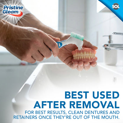 SOL 2pk Denture Brush – Dual Angled Heads with Soft Bristles for Hard-to-Reach Areas, Ideal Oral Hygiene Solution for False Teeth and Oral Appliance, Comfortable, Non-Slip Grip Handle Retainer Cleaner