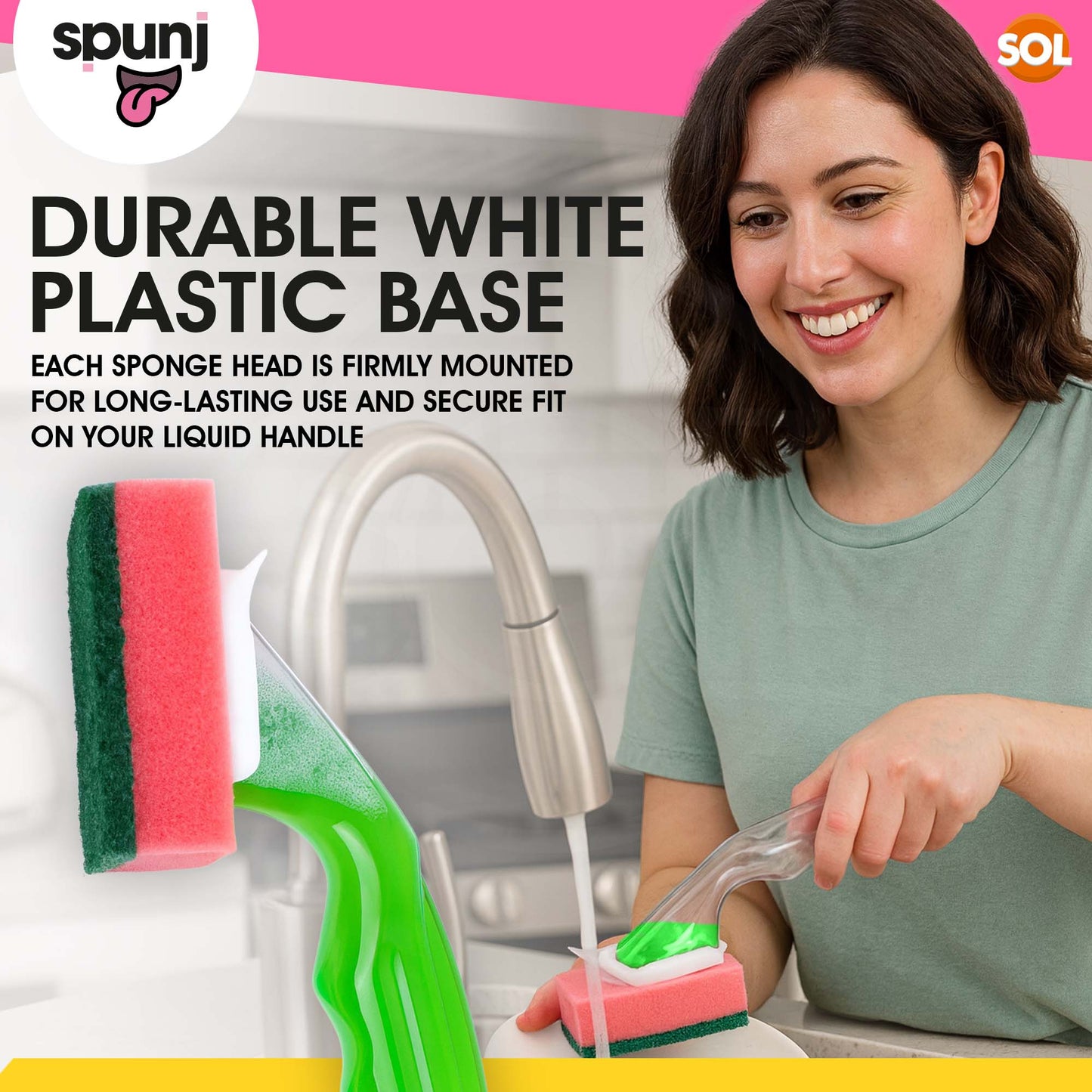 spunj 2 Pack Sponge with Liquid Handle Bundled with 6x Refill Heads - Liquid Handle Sponge for Super Fun Easy Cleaning and Dishwashing, Built in Soap Dispenser & Replaceable Heads