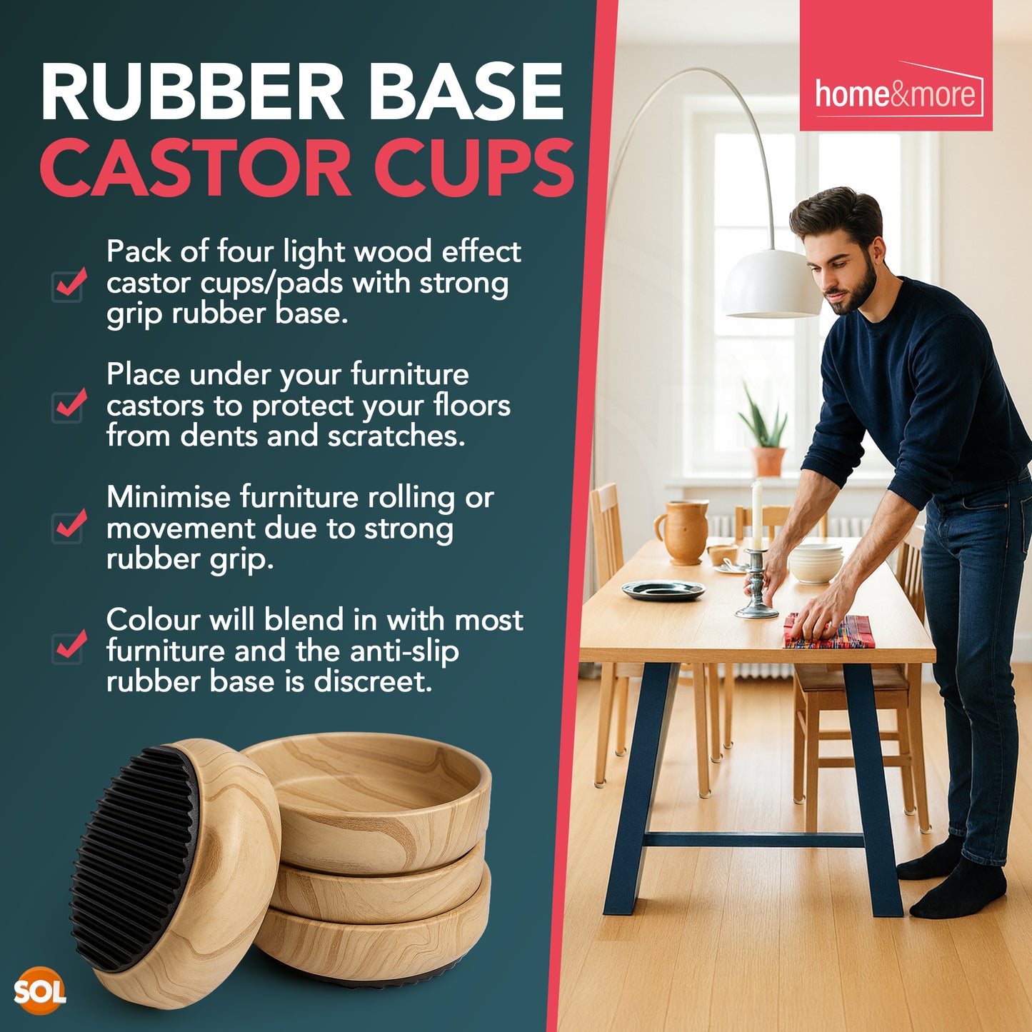4 - 16 Rubber Castor Cups | Non-Slip Furniture Floor Protectors
