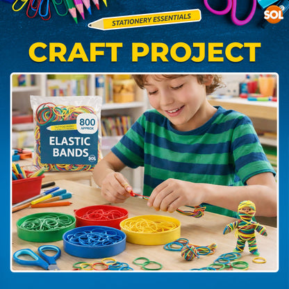 Strong Elastic Rubber Bands | Assorted Colours Home School Office | 800 Pack