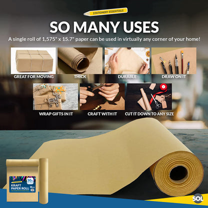 SOL 30m Brown Kraft Paper Roll 40cm Wide - 80gsm Strong Wrapping Paper