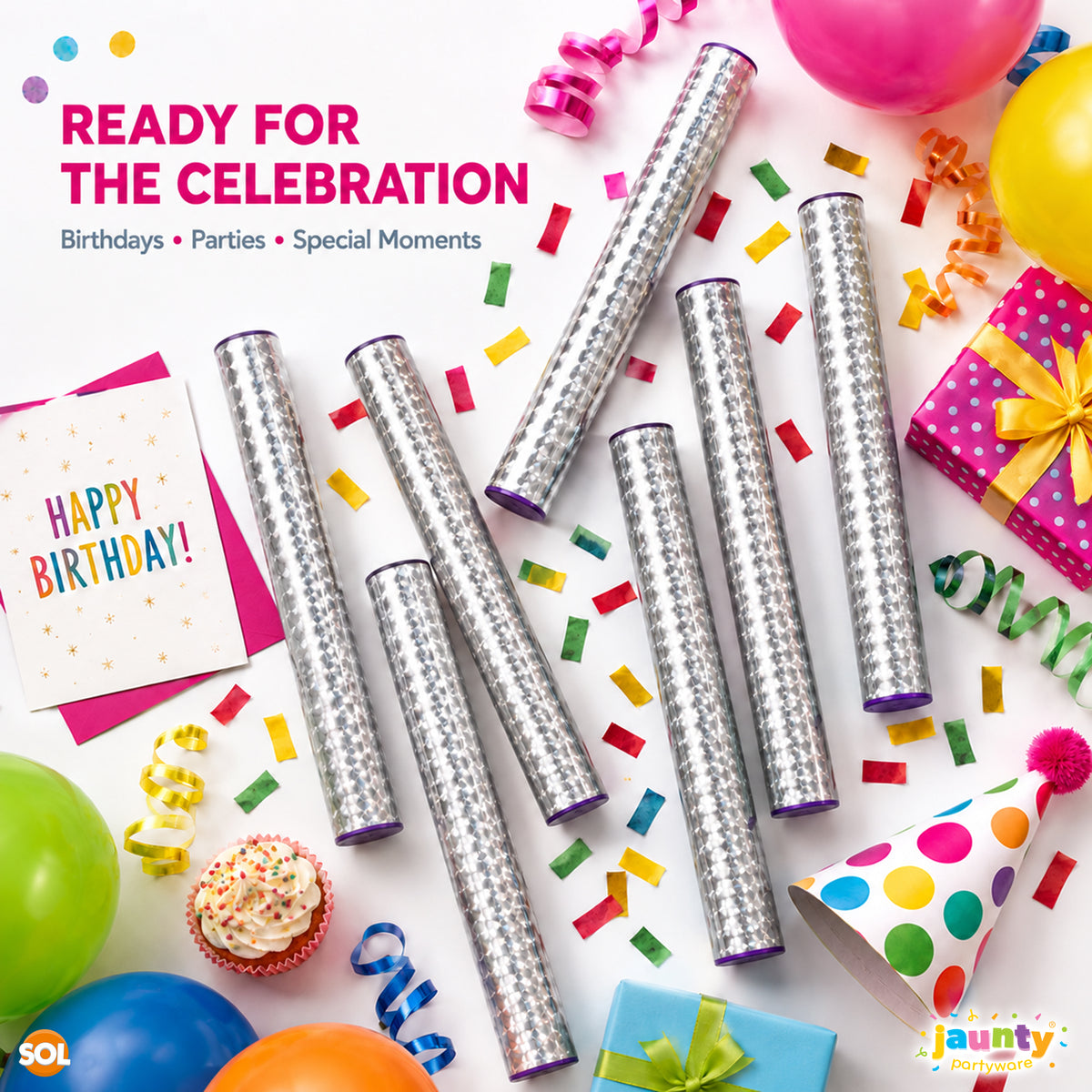 14pk Giant Confetti Tubes - Biodegradable Confetti Tubes 20cm