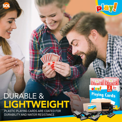 Playing Cards & Dominoes Game Set | 2 Pack Plastic Coated Cards + 28 Dominoes