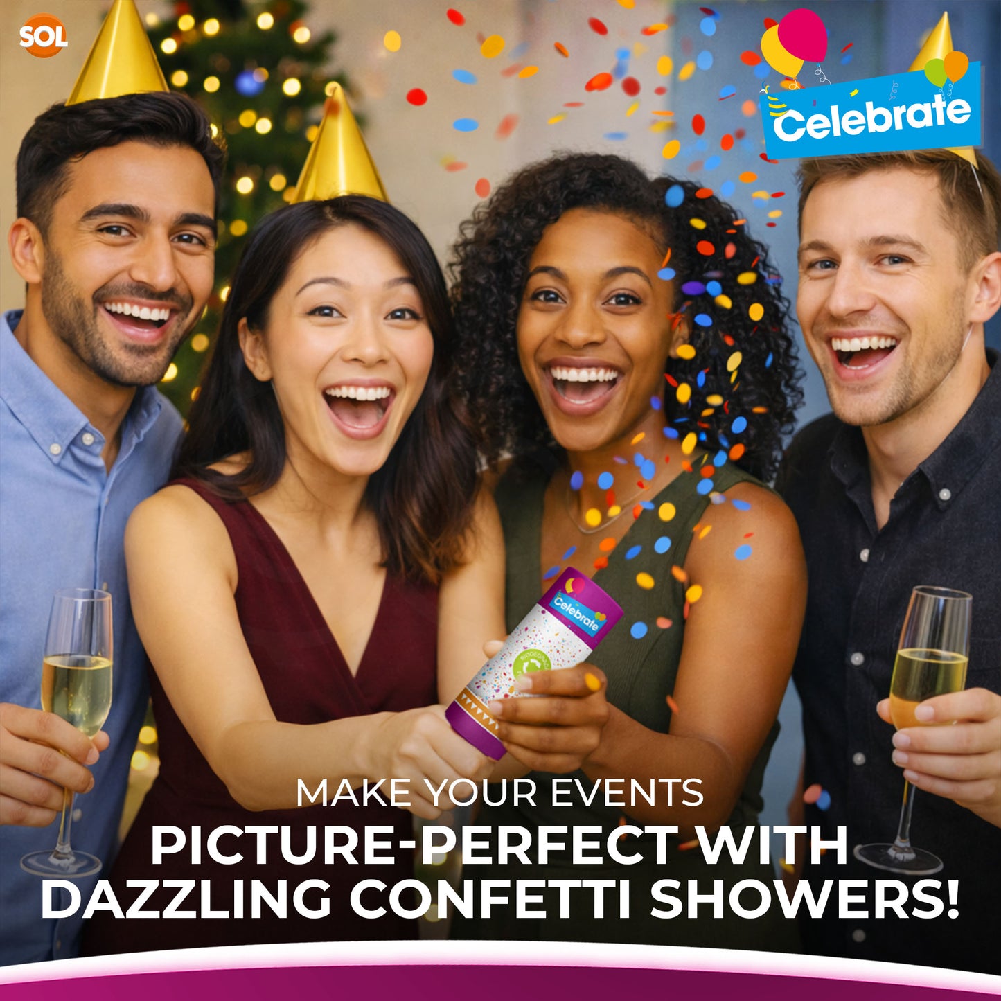 Confetti Cannons Multicolour Biodegradable | Party & Events | 8 Pack
