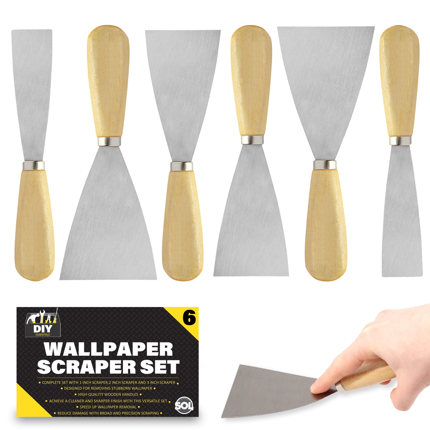 3-6 Wallpaper Paint Scraper Set Decorating Putty Filling Knife Metal Tool Blade