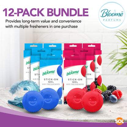 SOL 12pk Stick-On Air Fresheners - Odour Eliminator for Bins, Kitchens & Rooms, Wheelie Bin Freshener Deodoriser, Long-Lasting Bin Odour Remover for Indoor & Outdoor Use