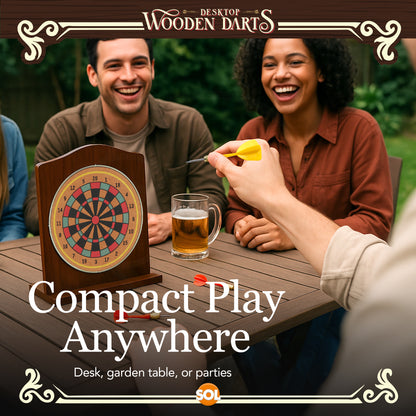 SOL Desktop Wooden Dart Board Set - Compact Tabletop Game for Ages 14+