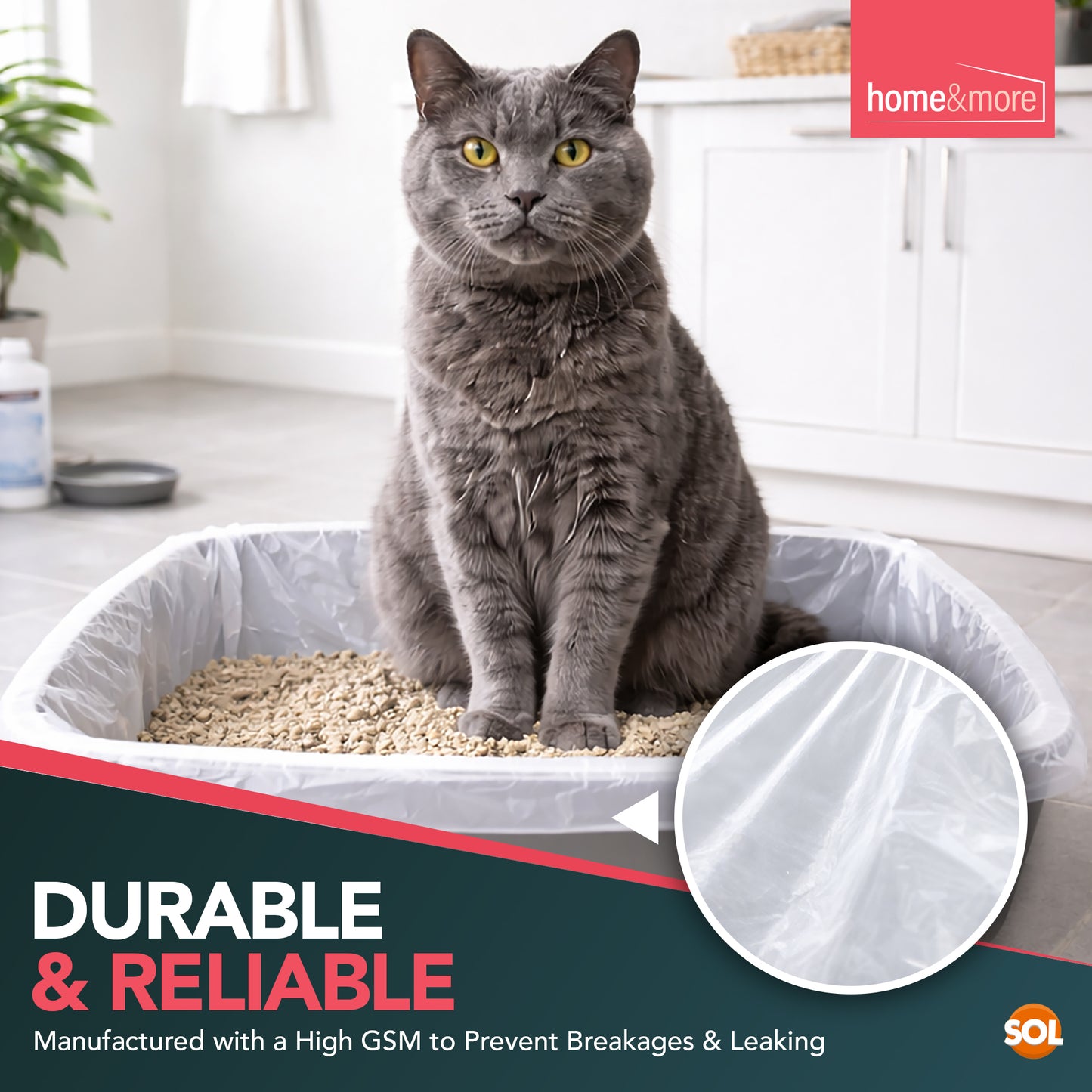SOL 10pk Extra Large Cat Litter Tray Liners, 56cm X 70cm Thick Leak Proof Litter Bags, Tear-Resistant And Leak Proof Design For Easy Cleanup, Fit To Small To Large Cat Tray, Effortless Setup & Removal