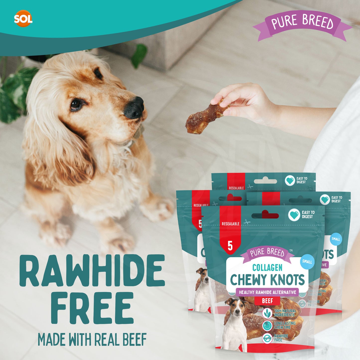 20-60pk Collagen Chewy Knots Beef Small Dog Chews Rawhide Free Reward Treats