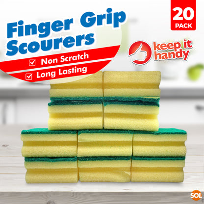 20pk Heavy Duty Sponge Scourer with Finger Grip, Sponges Washing Up, Scourers Sponge, Kitchen Sponge, Washing Up Sponge for Kitchen and Bathroom