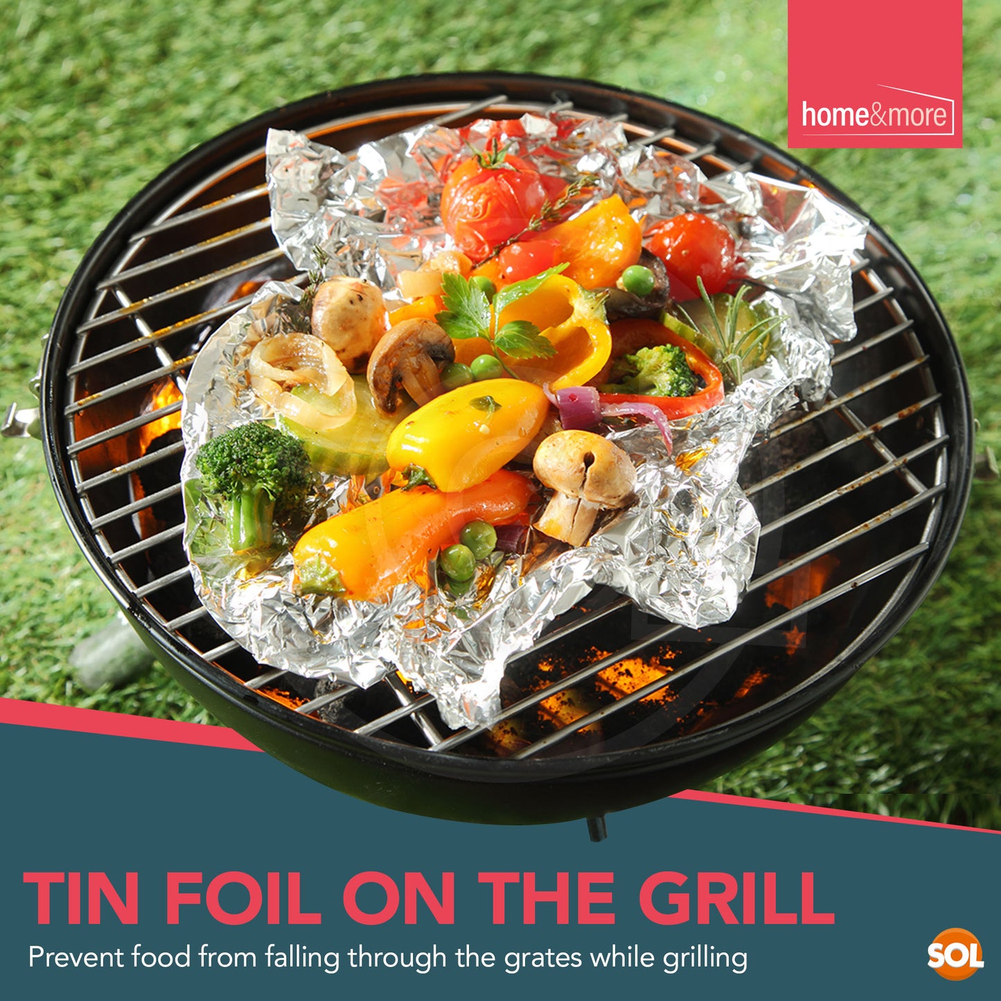 SOL 24pk Tin Foil 192m in Total - 8m x 29cm Large Size - Non-Stick Tin Foil for Wrapping, Grilling, BBQ & Baking – Heavy-Duty Silver Cooking Foil with Cutter