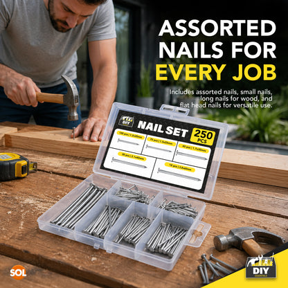 SOL 500pk Nail Set - 60mm, 40mm, 30mm, 25mm, 20mm - Versatile Iron Nails For DIY Projects, Crafting, And Home Décor - Multipurpose Assorted Sizes For Repairs & Woodworking