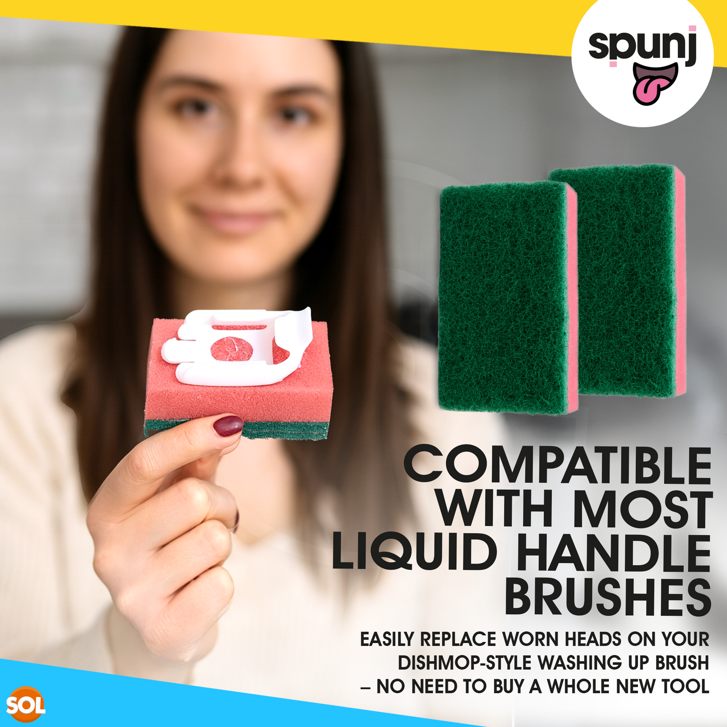 spunj 2 Pack Sponge with Liquid Handle Bundled with 6x Refill Heads - Liquid Handle Sponge for Super Fun Easy Cleaning and Dishwashing, Built in Soap Dispenser & Replaceable Heads