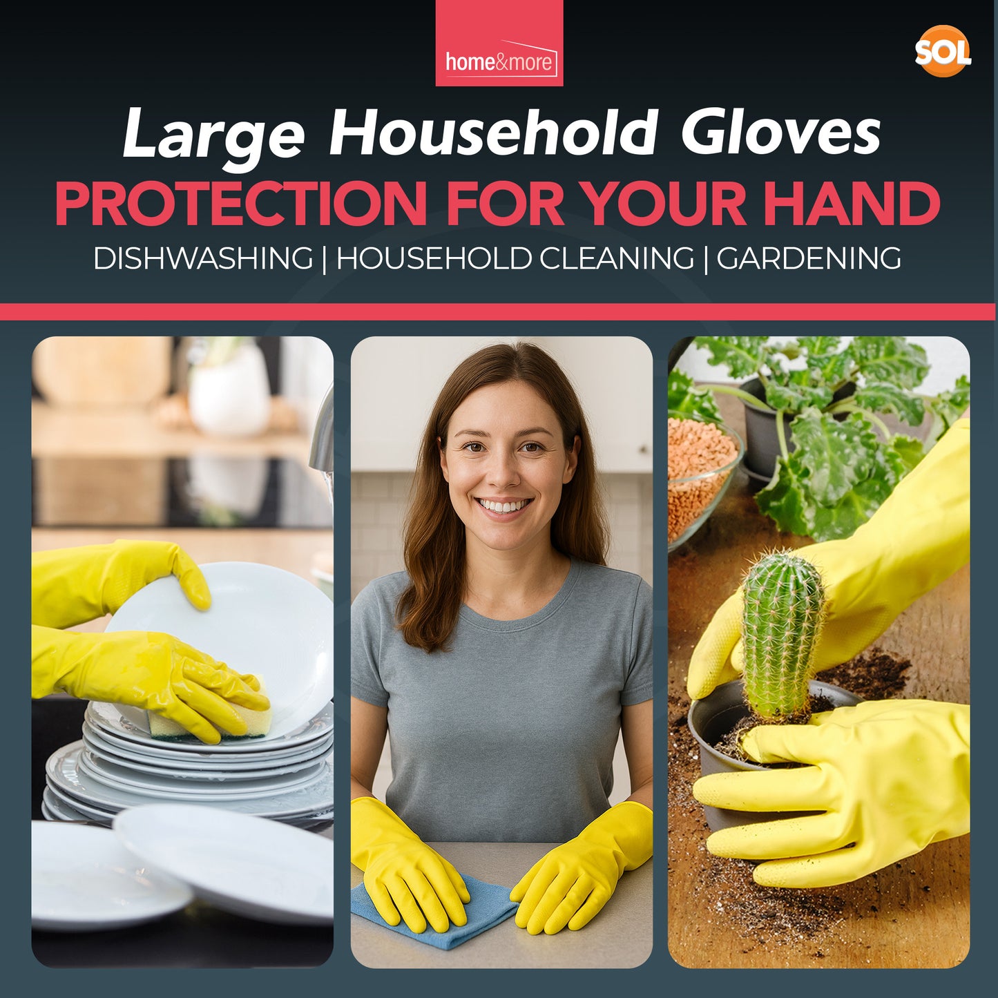Rubber Gloves Large | Long Sleeve Household Washing Up | 4 Pairs