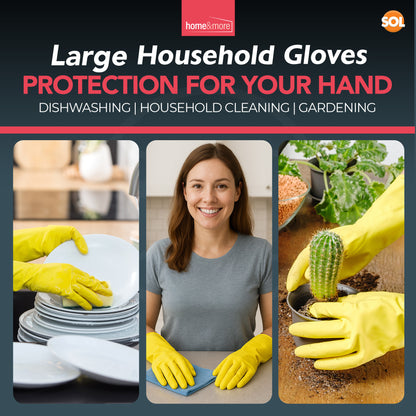 Rubber Gloves Large | Long Sleeve Household Washing Up | 4 Pairs