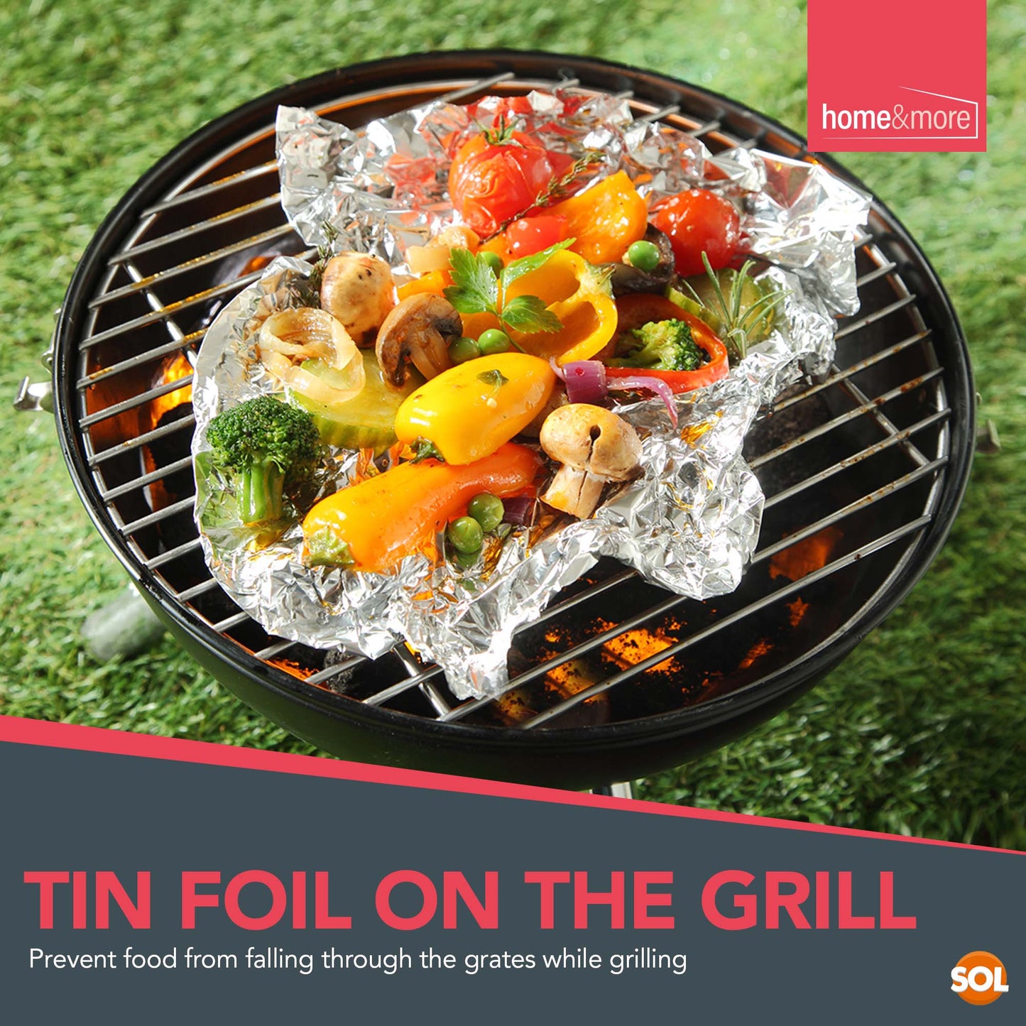 SOL 4pk Tin Foil 32m in Total - 8m x 29cm Large Size - Non-Stick Tin Foil for Wrapping, Grilling, BBQ & Baking – Heavy-Duty Silver Cooking Foil with Cutter